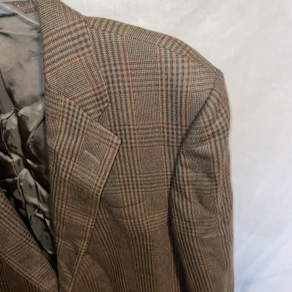Hickey Freeman Men’s Dress Blazer Size 44 Long Brown Plaid Business Formal City